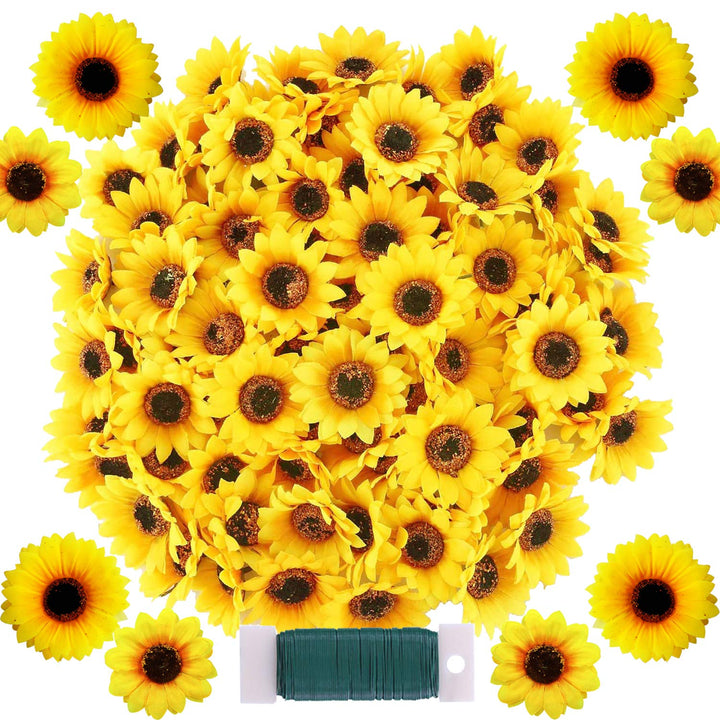 Woohome 120 Stück Künstliche Sonnenblumen 7CM und 9CM Kunstblumen Sonnenblumen Plastik Sonnenblume K