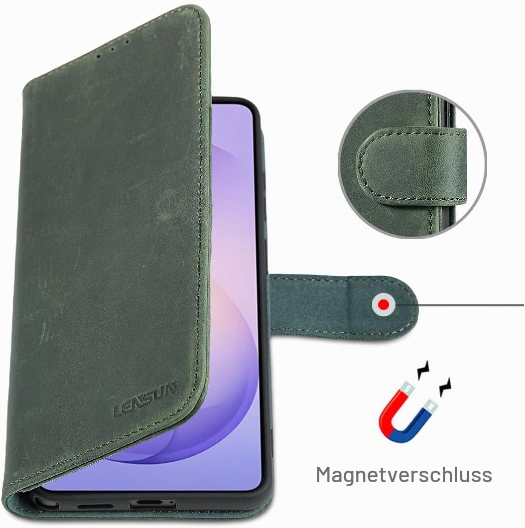 LENSUN Echtleder Hülle für Samsung Galaxy S26 Ultra, Handyhülle Klapphülle [RFID Schutz][Magnetversc