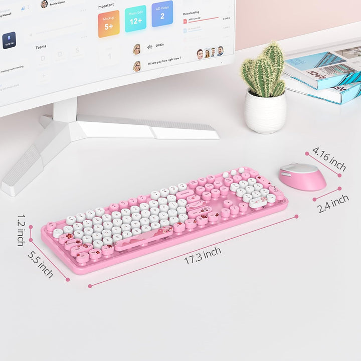 SOLIDEE kabellose Tastatur- und Maus-Kombination,Retro-Schreibmaschinen-Tastatur,2.4GHz runde Tasten