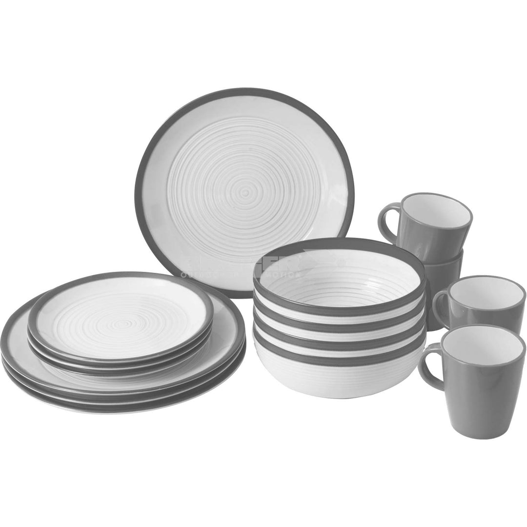 BRUNNER Melamin ESS Geschirr Set Lunch Box 16-teilig Camping Reise Teller Becher Schönes Design, Sch