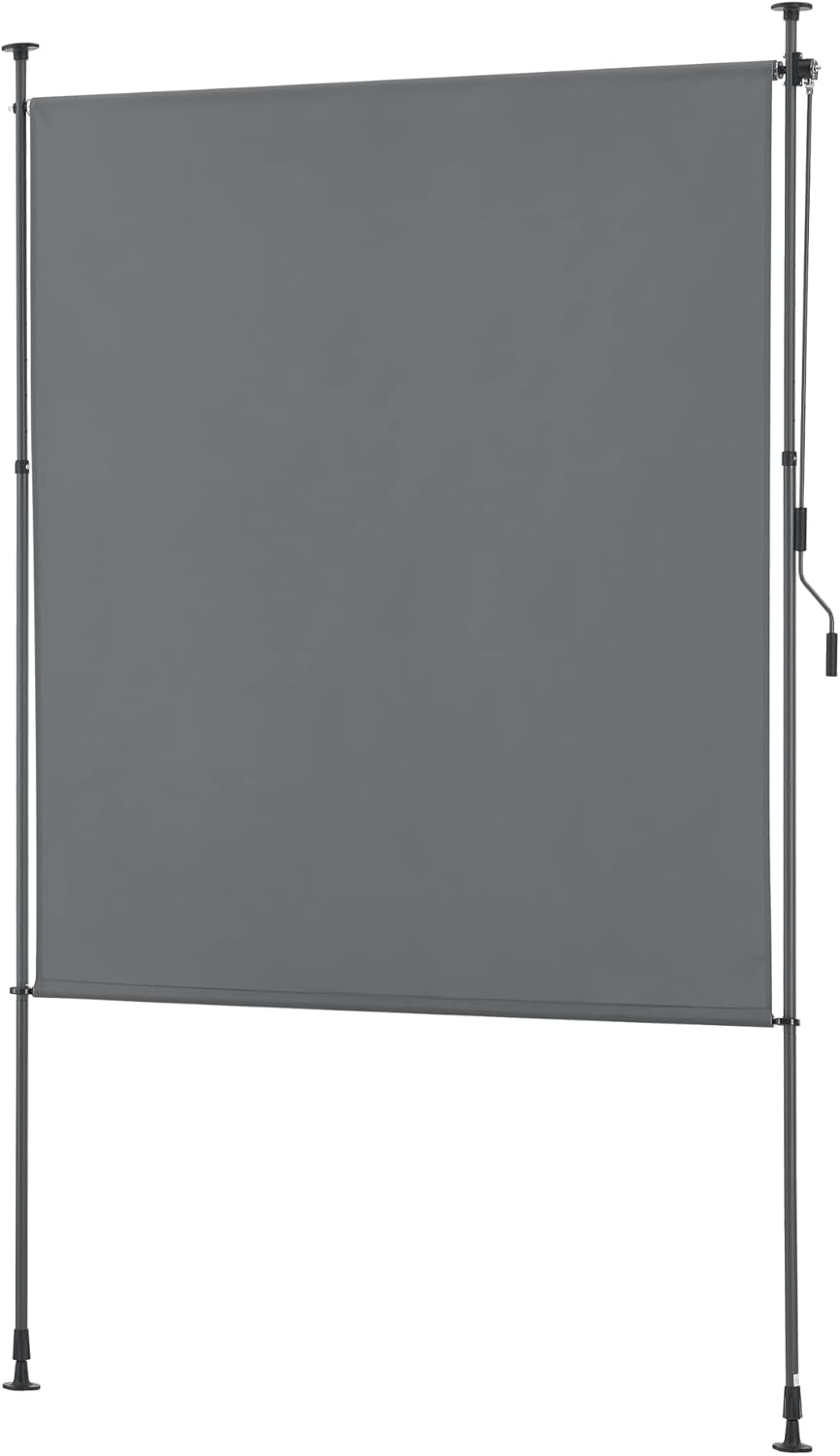 pro.tec Aussenrollo Cimarra 200 x 270 cm Balkonrollo Senkrechtmarkise mit Handkurbel Sichtschutz wit