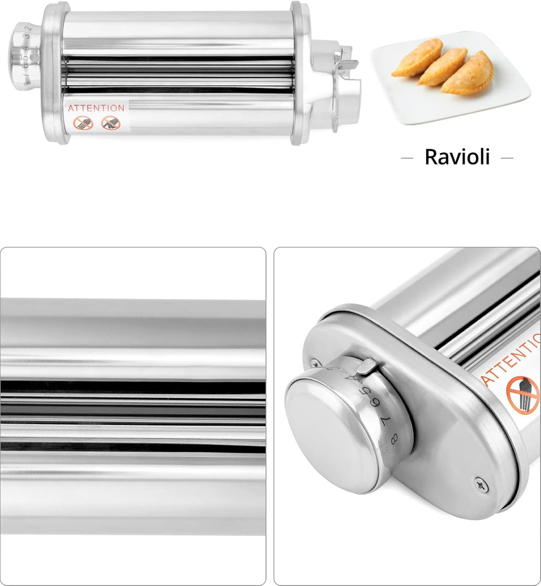 QWORK® 3er Set Nudelblattroller Spaghettischneider Fettuccineschneider, Nudelaufsatz aus SUS304 Edel