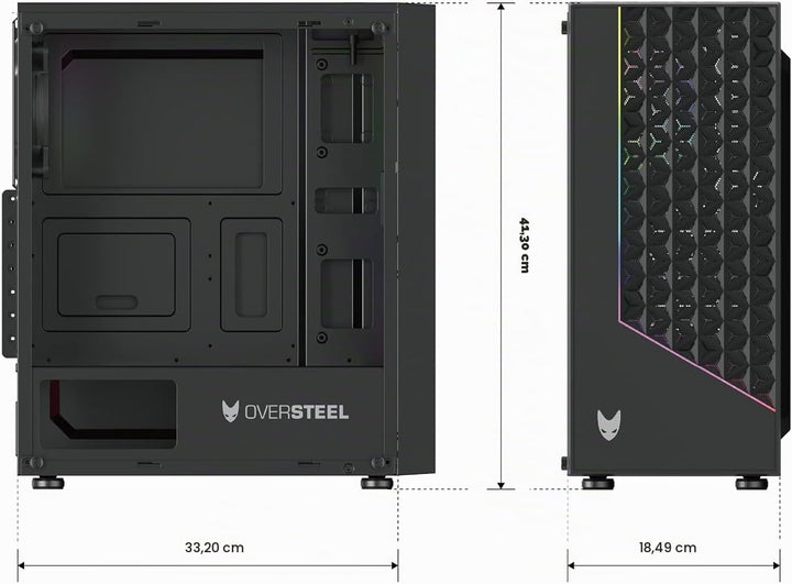 Oversteel - Iridium Gaming PC Gehäuse Kompatibel mit ATX, Micro ATX und ITX Boards, 120mm A-RGB Lüft