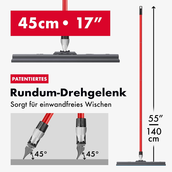 Wasserabzieher/Wasserschieber mit extra langlebiger 45cm Silikon Lippe, 4 Teile Griff 140cm, flexibl