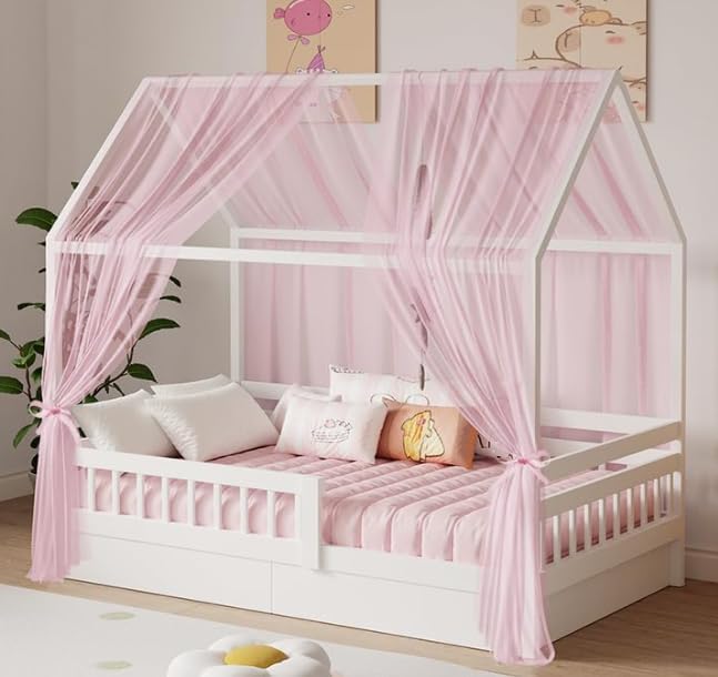 Hausbett Himmel 2 Stück, 350 x 150 cm Hausbett Betthimmel Deko,Stoffhimmel für Mädchen Jungen Baldac