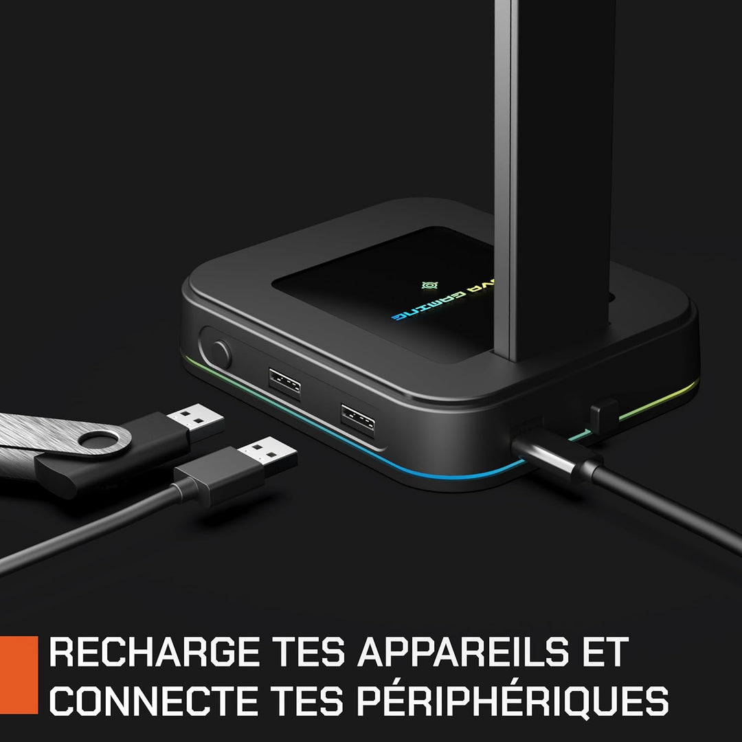 Nova Gaming NG305806 Hydra Halterung für Kopfhörer, RGB 2 USB-Ports, rutschfest, Schwarz