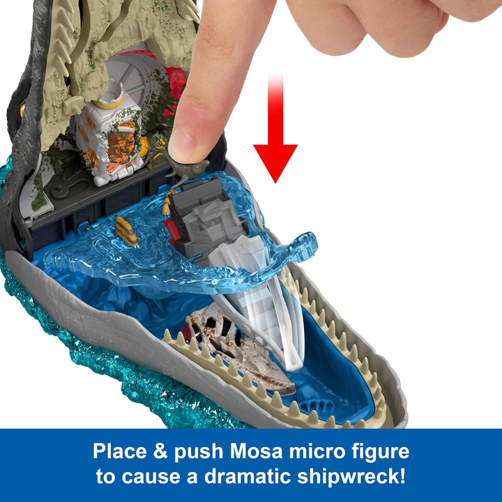 Mattel Jurassic World Rebirth Deluxe-Mosasaurus-Spielset mit 7 interaktiven Funktionen, 7 Soundeffek