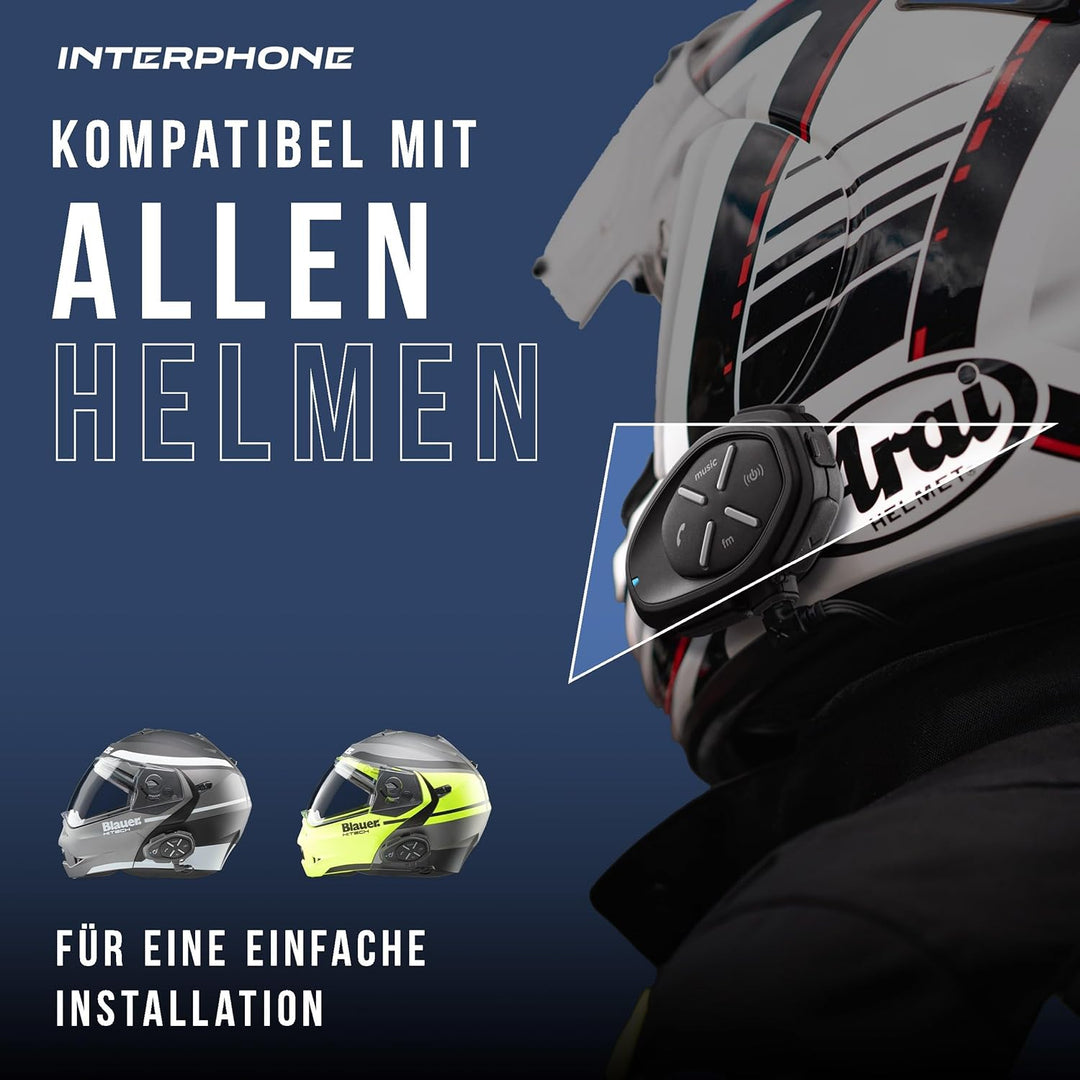 Interphone LINK HD Einzel-Headset – Bluetooth Headset für Motorrad – Motorrad Sprechanlage für 2 Per