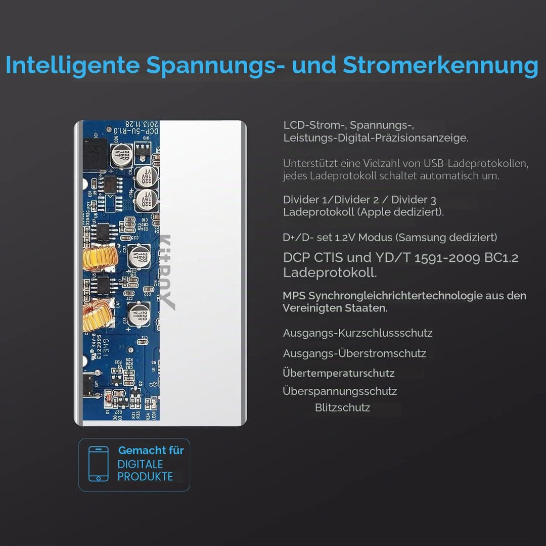 USB Ladegerät Mehrfach mit Display LED 40W USB Multi Ladegerät mit Stecker USB Ladeleiste Power Lade