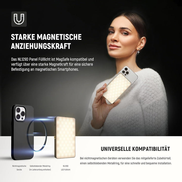 NEEWER Basics Magnetisches Handy Selfie Licht für iPhone, MagSafe, doppelseitiger Clip, LED Beleucht