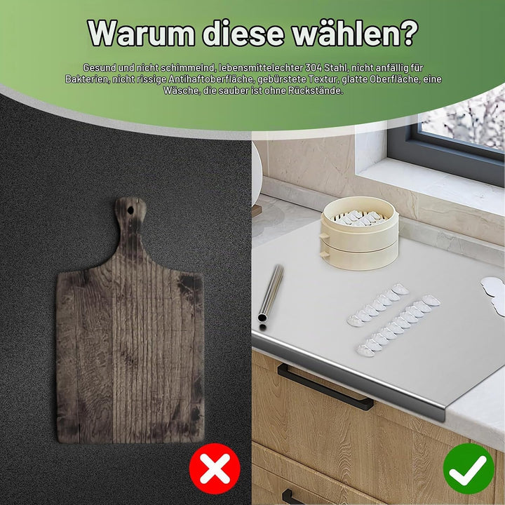 Schneidebrett Edelstahl mit Anschlagkante–Arbeitsplatte Küche als Nudelbrett, Auftauplatte &amp; Küchena