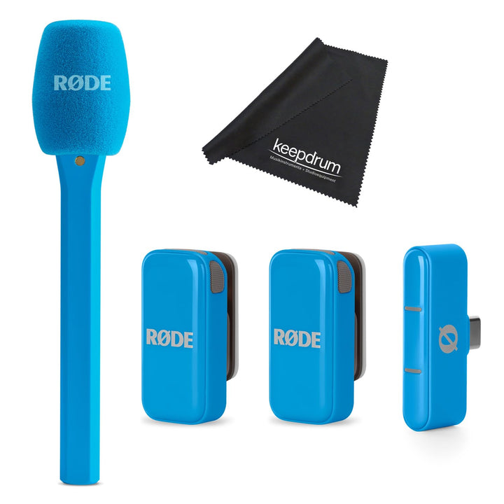 Rode Wireless Micro Drahtloses Mikrofon-System USB-C Blau mit Interview Micro Handadapter Blau und k