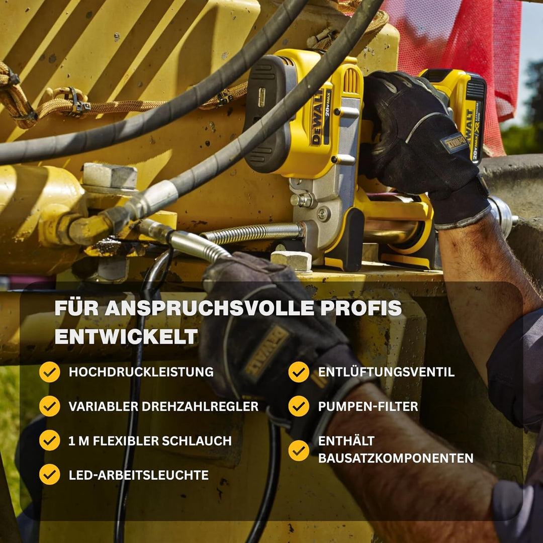 Dewalt 18 Volt Akku-Fettpresse DCGG571M1 (690 bar Arbeitsdruck, Fassungsvermögen: 400 gr. mit Kartus