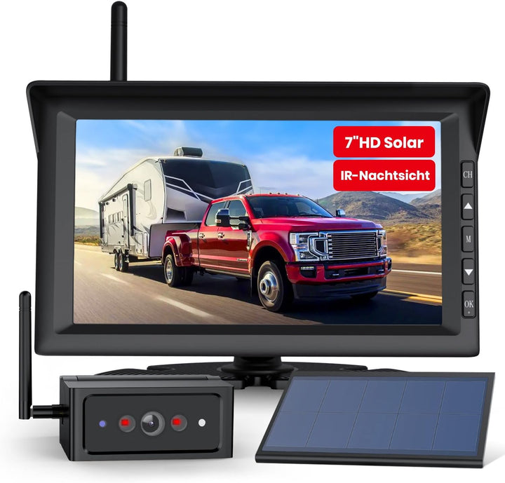 AUTO-VOX Solar Echt Kabellos Rückfahrkamera Set mit IR Nachtsicht, 1080P Funk Digital Rückfahrkamera