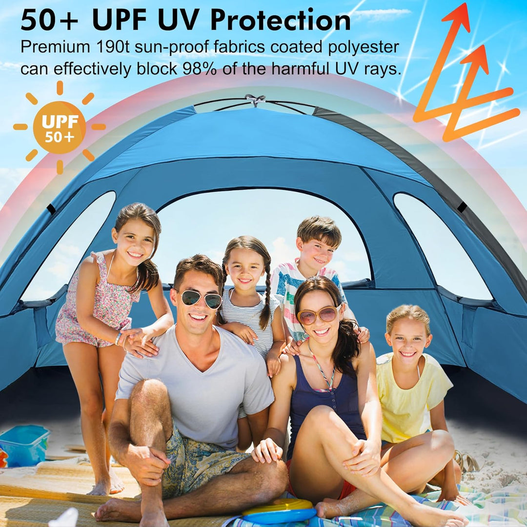 WhiteFang Strandzelt, UV-Schutz, tragbar, Sonnenschutz, für 6 Personen, ausziehbarer Boden mit 3 bel