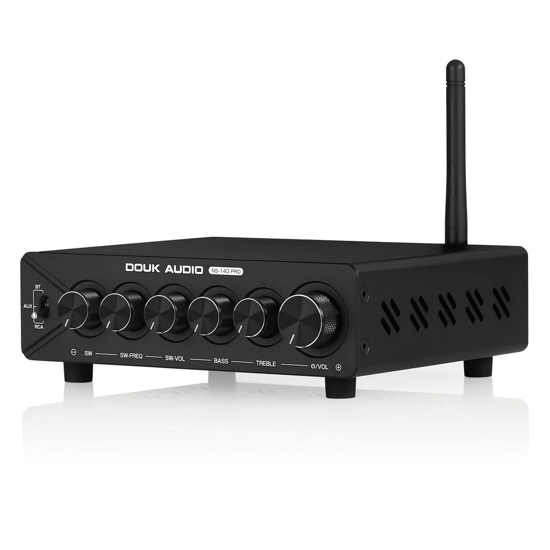 DoukAudio 2.1 Kanal Verstärker mit Bluetooth: Dual-TPA3255 Chips, aptX-HD, 300W Subwoofer & 48V Netz