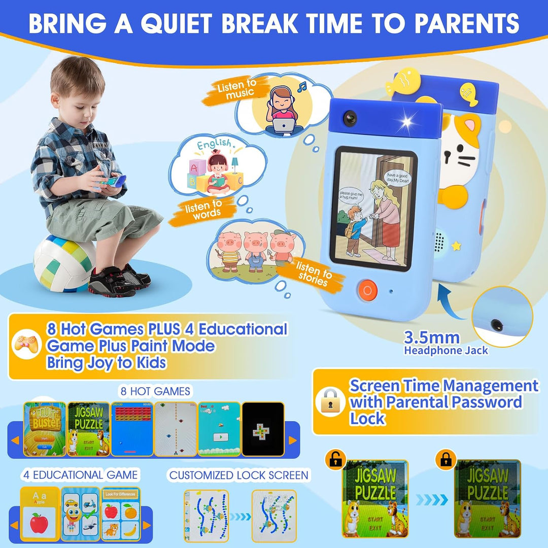 Kinderkamera Spielzeug mit 180° Drehobjektiv, Kinder Handy Smartphone mit 2.8 inch Touchscreen & Sil