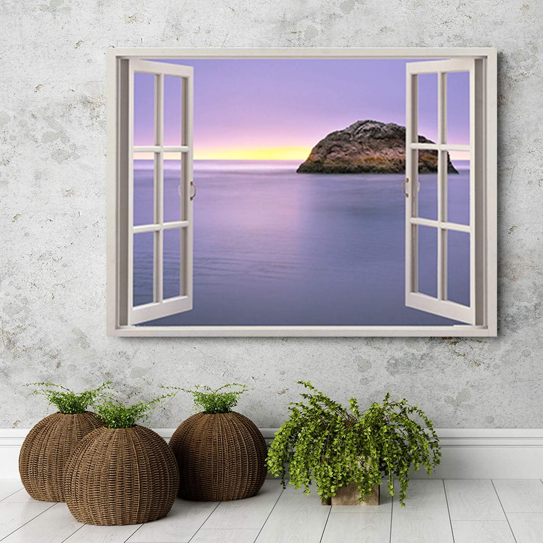 Wandbild Fenster-Illusion Druckbild Leinwandbild Felsen Blau 90x60 cm Leinwandbild 90x60 cm Blau_d,