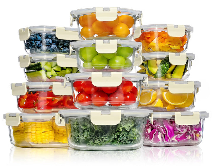 YASHE Glasbehälter mit Deckel, 12 Teile Stapelbar & Luftdicht Meal Prep Boxen Glas für Spülmaschine,
