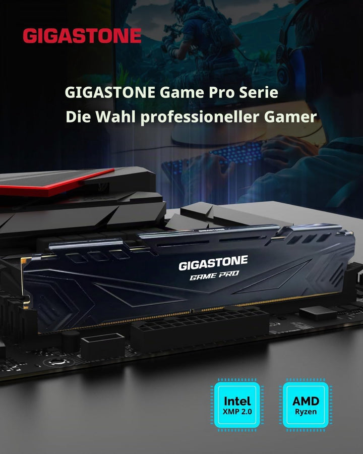 【DDR4 RAM】 GIGASTONE Game PRO 16GB Kit(2x8GB) DDR4 3200MHz PC4-25600 CL16-18-18-40 Intel XMP 2.0 AMD