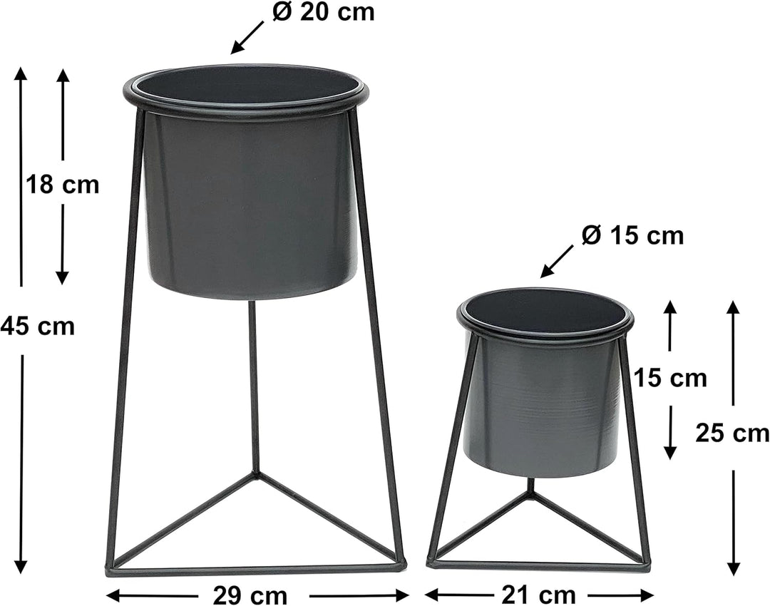 DanDiBo Blumenhocker mit Topf Metall Schwarz 2er Set Blumenständer 96052 Blumensäule Modern Pflanzen