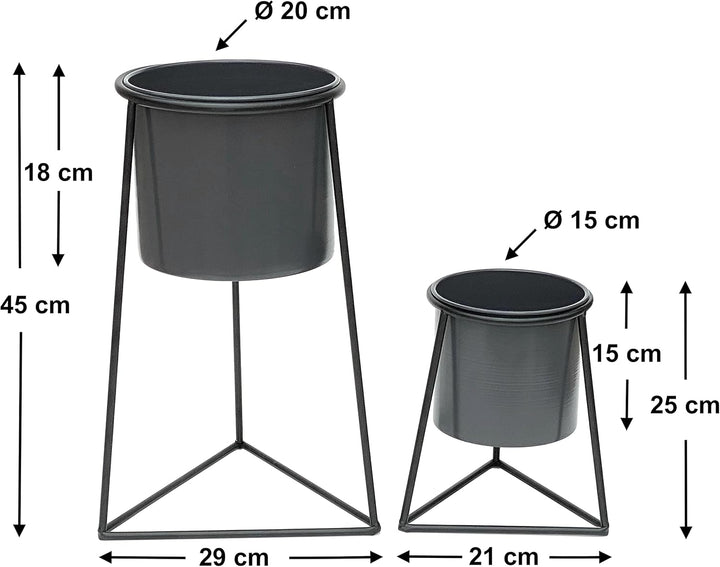 DanDiBo Blumenhocker mit Topf Metall Schwarz 2er Set Blumenständer 96052 Blumensäule Modern Pflanzen