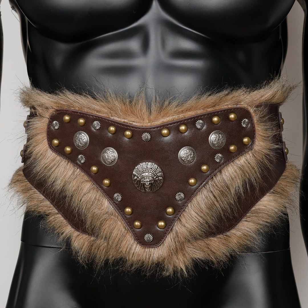 keland Wikinger Gürtel Breit Mittelalter Gürtel Leder Rüstungsgürtel für Damen Herren (Braun-2), Bra