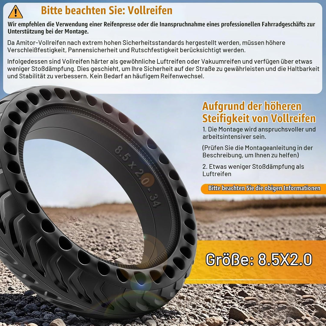 E Scooter Reifen 8 1/2 x2 Vollgummi für Xiaomi Pro 2, 1S, M365, Pro, Mi3, Vollgummireifen E Scooter