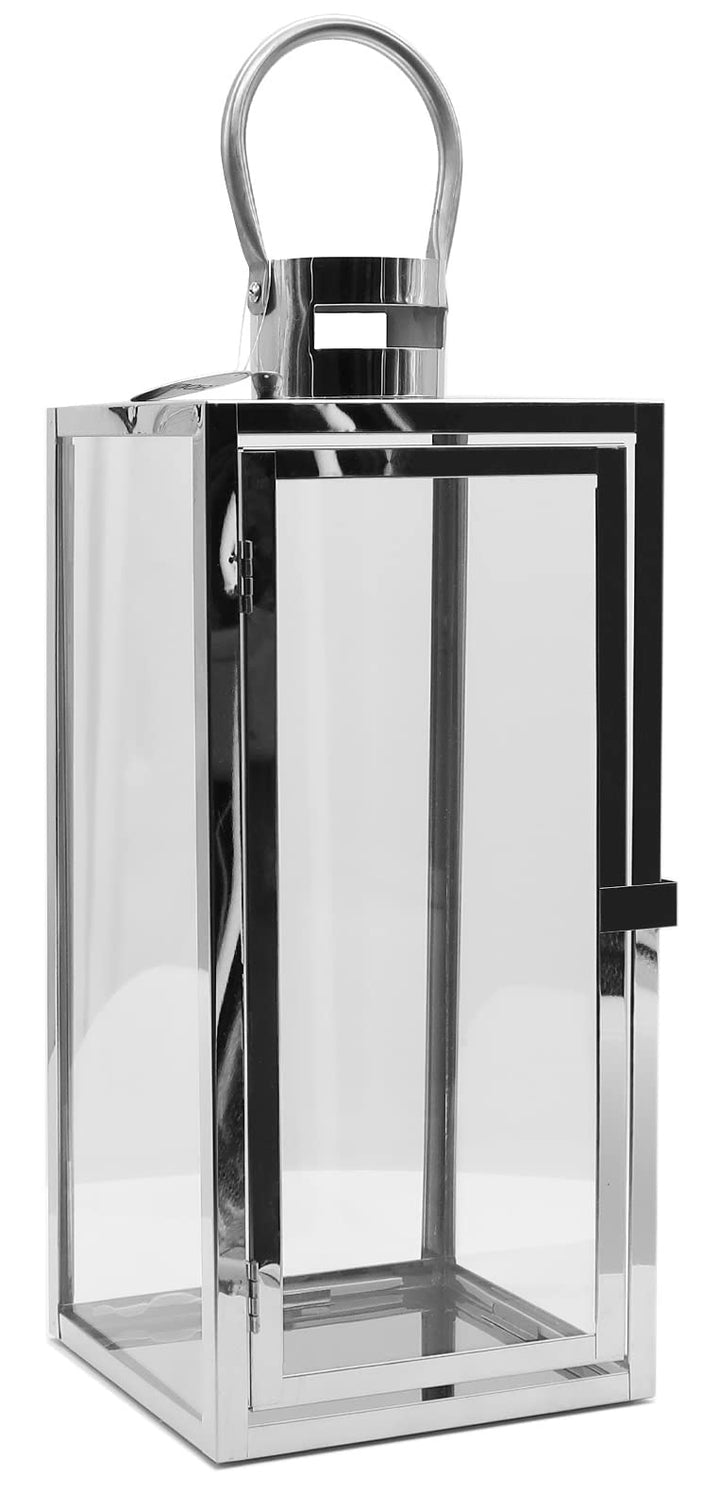 Dekovita 42cm Laterne aus Edelstahl - Gartenlaterne mit Glas-Scheiben und Henkel - Metall Deko-Later