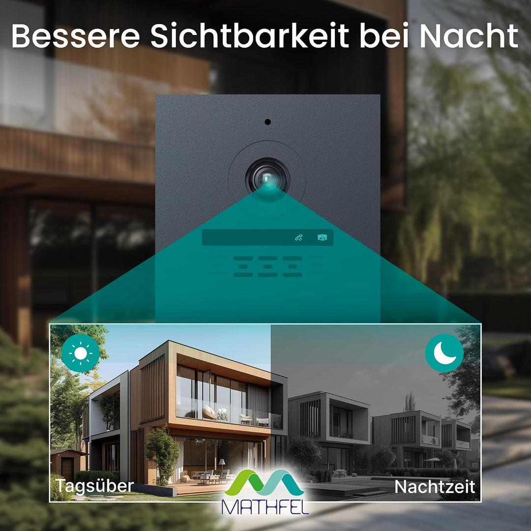 MATHFEL 2 Familienhaus 2 Draht Bus WLAN Video-Türsprechanlage, 10 Zoll Monitor mit Full HD 2 Megapix