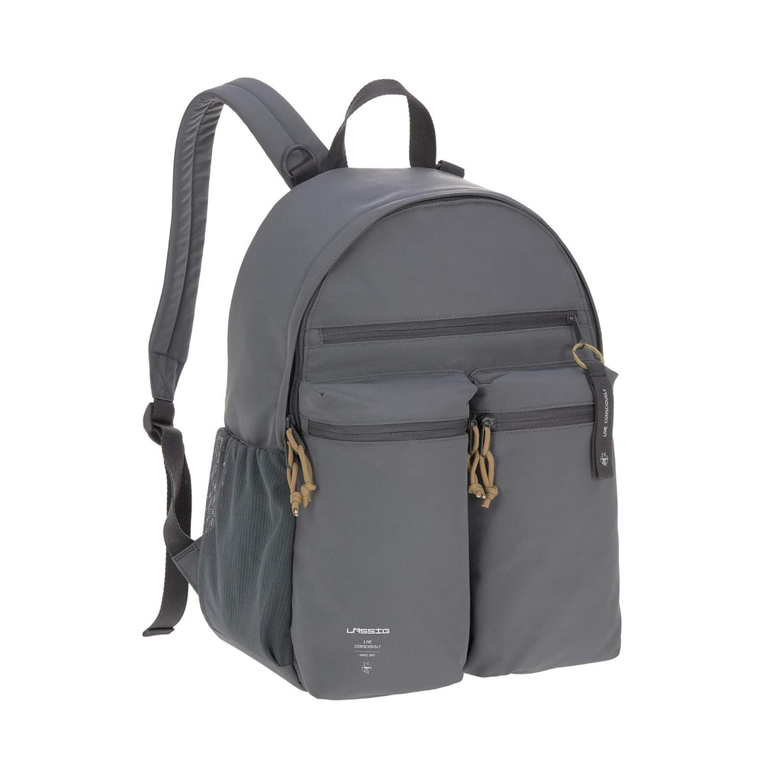 LÄSSIG Baby Wickelrucksack mit Wickelunterlage, Kinderwagenbefestigung/Casual Urban Backpack anthrac
