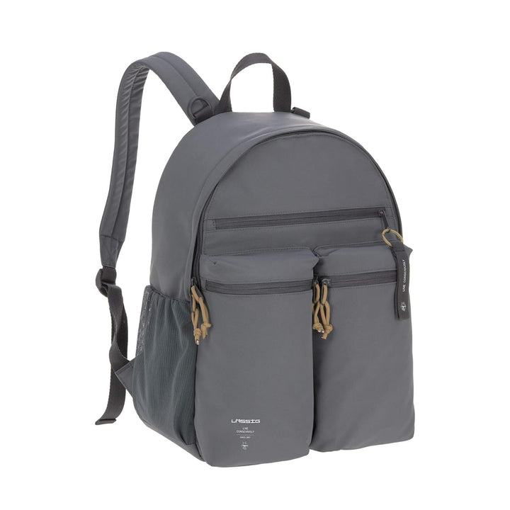 LÄSSIG Baby Wickelrucksack mit Wickelunterlage, Kinderwagenbefestigung/Casual Urban Backpack anthrac