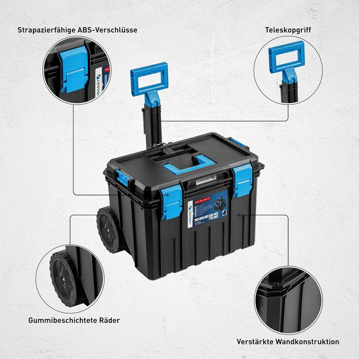 Högert Technik - Werkzeugkiste auf Rädern, Tragfähigkeit bis zu 50 kg, Praktisch und Geräumig, Resis