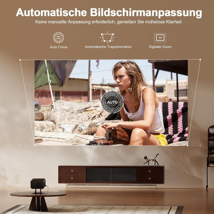 Smart Mini Beamer 4K kompatibel mit Apps XuanPad 30000 Lumen Beamer mit Autofokus & Trapezkorrektur,