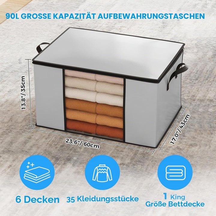 Oak &amp; Tea 90L Aufbewahrungstaschen 4 Stück Grosses Kleideraufbewahrungsboxen mit Deckel und Reissver