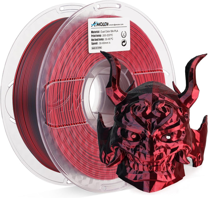 AMOLEN Silk PLA 3D Drucker Filament, Zweifarbig Rot Schwarz PLA 1.75mm, Glänzende Coextrusion Filame