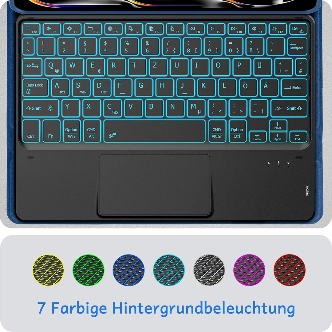CACOE Hülle Tastatur Kompatibel mit iPad Pro 11 M5/M4 2025/2024 Hülle mit Touchpad, 7-Farbige Beleuc