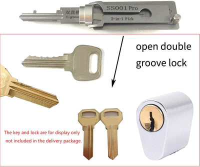 SS001 Tools Dietrich-Werkzeug für Doppel-Rillen-Türschloss, Pro 2-in-1 Decoder und Pick-Werkzeuge, S