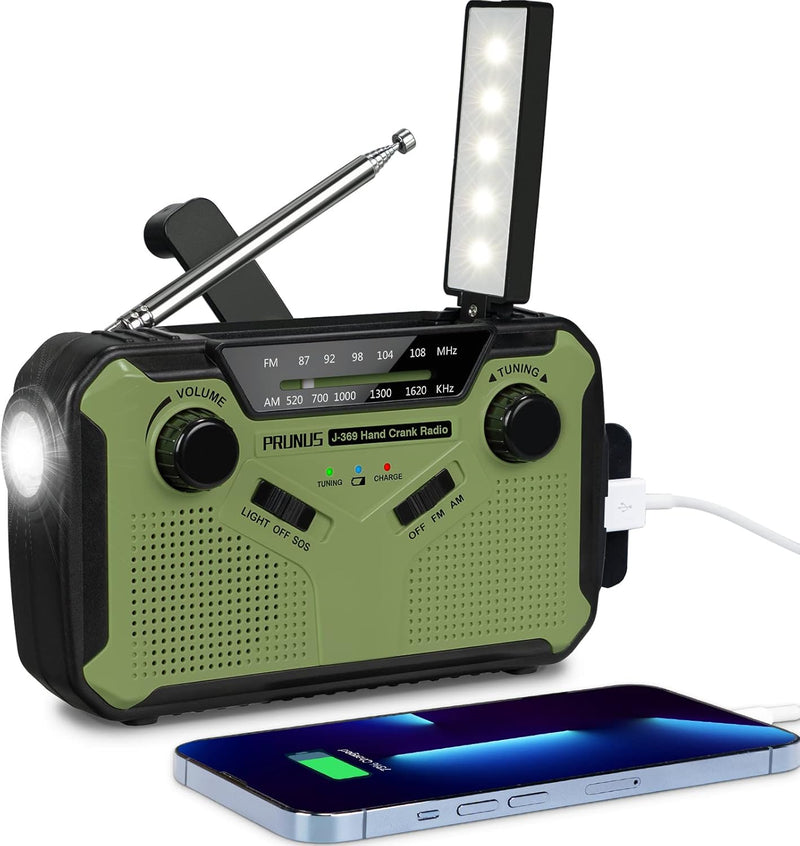 PRUNUS J-369 Kurbelradio FM/AM Mittelwellenradio, Radio Batteriebetrieben, Radio Kurbel Notfall mit