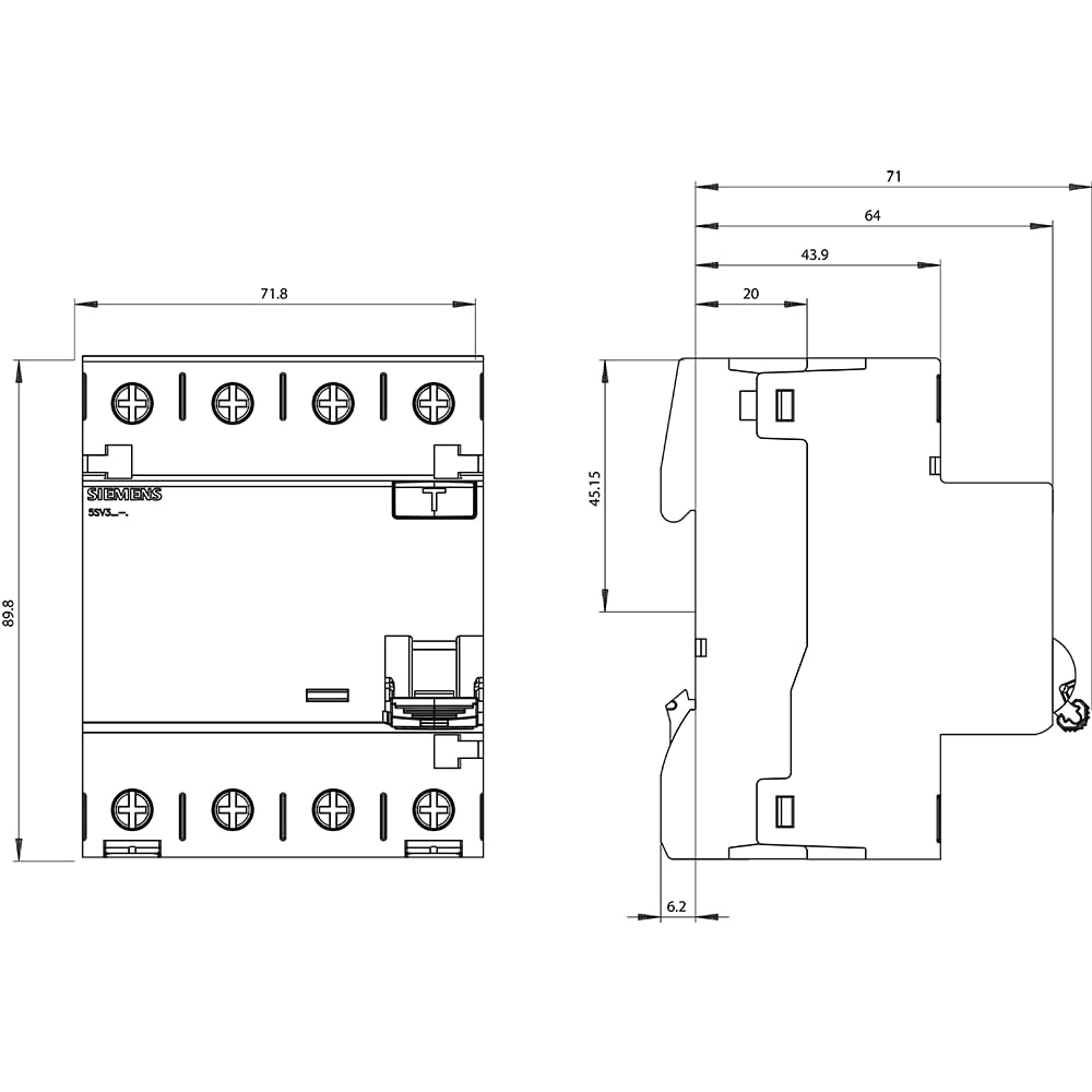 Siemens 5SV33466 FI-Schutzschalter 3P+N TypA 30mA 63A 400V Single, Single