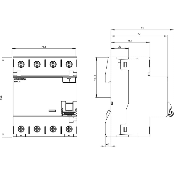 Siemens 5SV33466 FI-Schutzschalter 3P+N TypA 30mA 63A 400V Single, Single