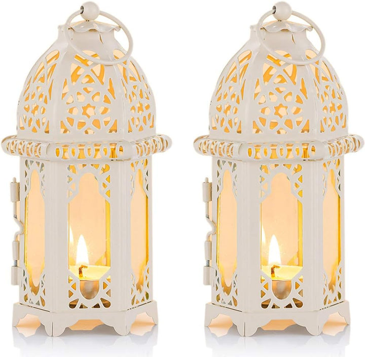 Nuptio Ramadan Laterne Deko Marokkanischen - Metall Glas Kleine Teelichthalter Kerze Laterne 2 Stück