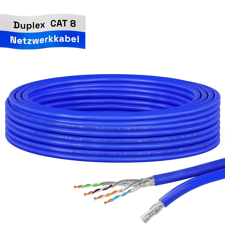HB-DIGITAL 5m CAT 8 Netzwerkkabel LAN Kabel Verlegekabel Ethernet Installationskabel 40 Gbit/s AWG 2