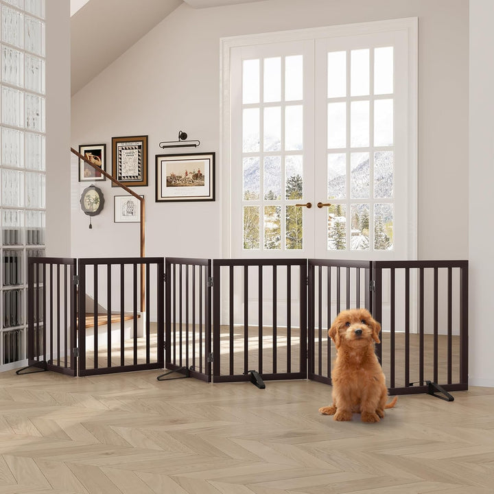 Semiocthome Hundegitter aus Bambus für das Haus, extra breit, 6 Paneele, freistehende Haustiergitter