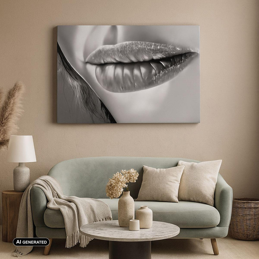 Bilder auf Leinwand 100x70cm Leinwandbild Lippen Gesicht weiblich Lippenstift Gross Wanddeko Bild Sc