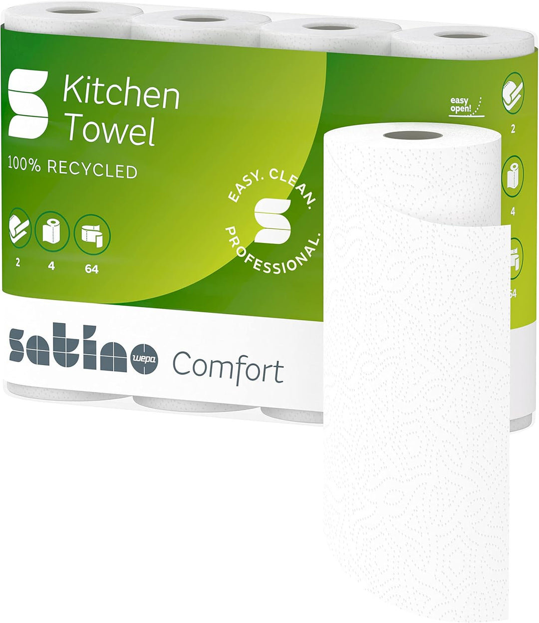 Satino by WEPA Comfort Küchenrolle 2lagig I 8x4 Rollen in der Grosspackung I Recycling I 167050 32 S