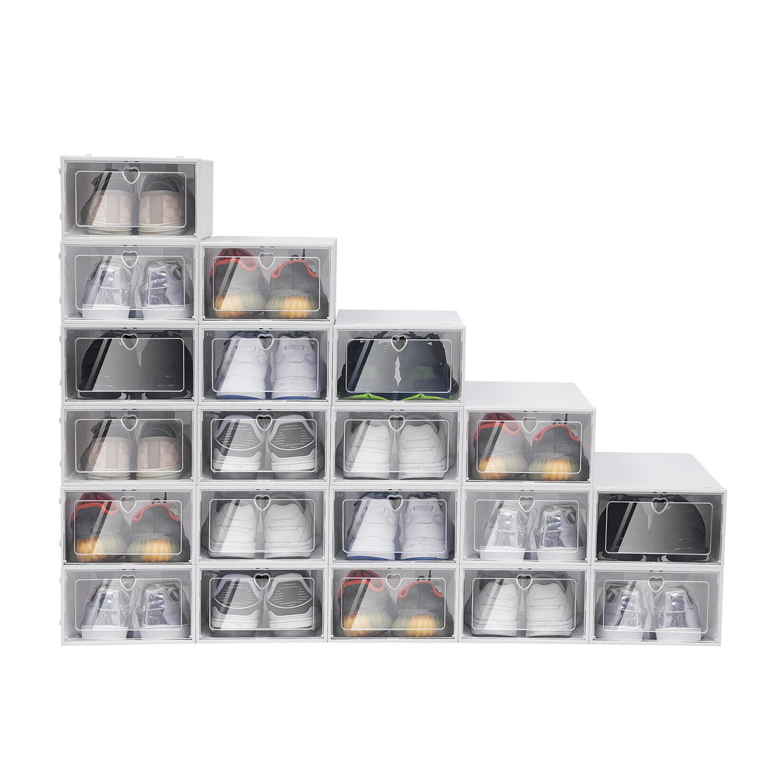 20 Stück Stapelbar Schuhbox Schuhkarton Schuhaufbewahrung Schublade Transparent,weiss Aufbewahrungsb