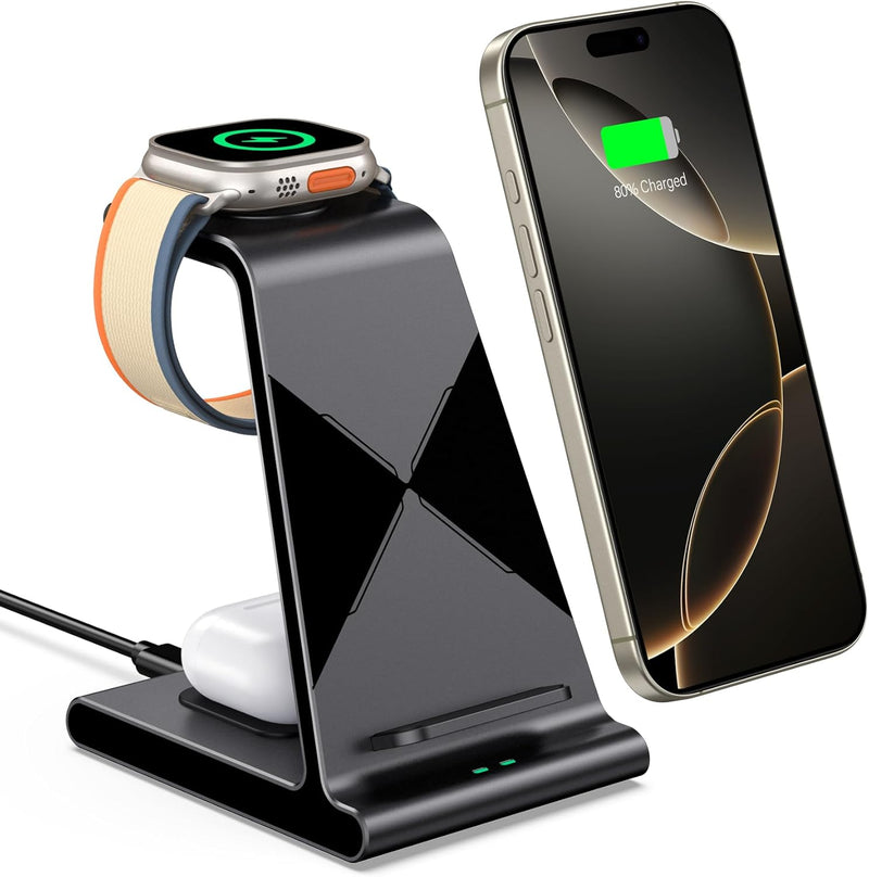 leChivée Wireless Charger, 3 in 1 Induktive Ladestation für iPhone 15/14/13/12/11/10/9/8, 15W Schnel