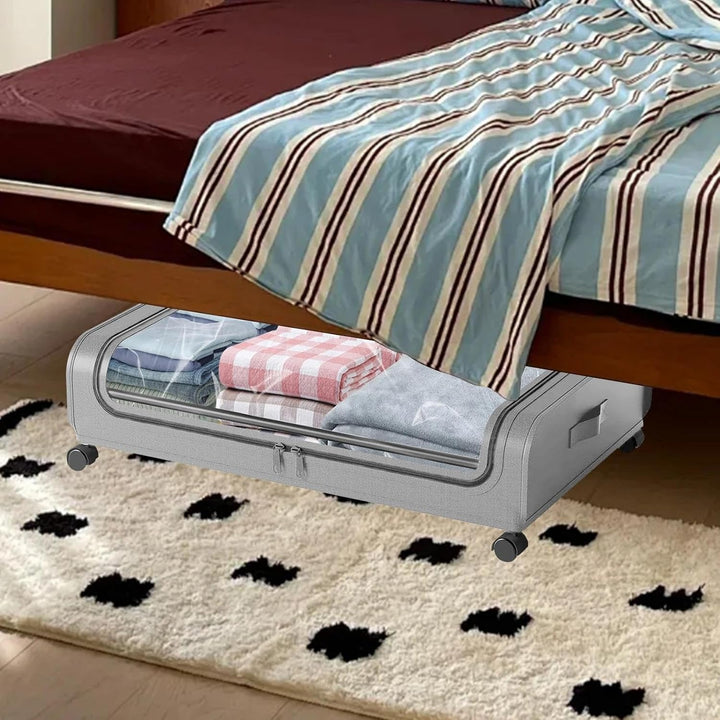 2 Stück Unterbett Aufbewahrungsbox, Unterbettkommode mit Sichtfenster, Bettkasten Organizer, Metall-