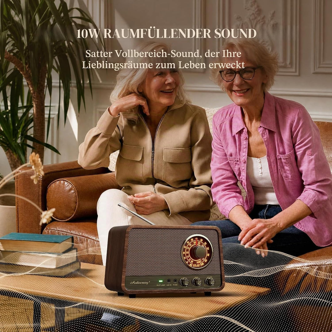 Retro-Tisch-FM-Radio mit Bluetooth-Lautsprecher, klassisches Holz-Finish, Wandstecker für Zuhause, B